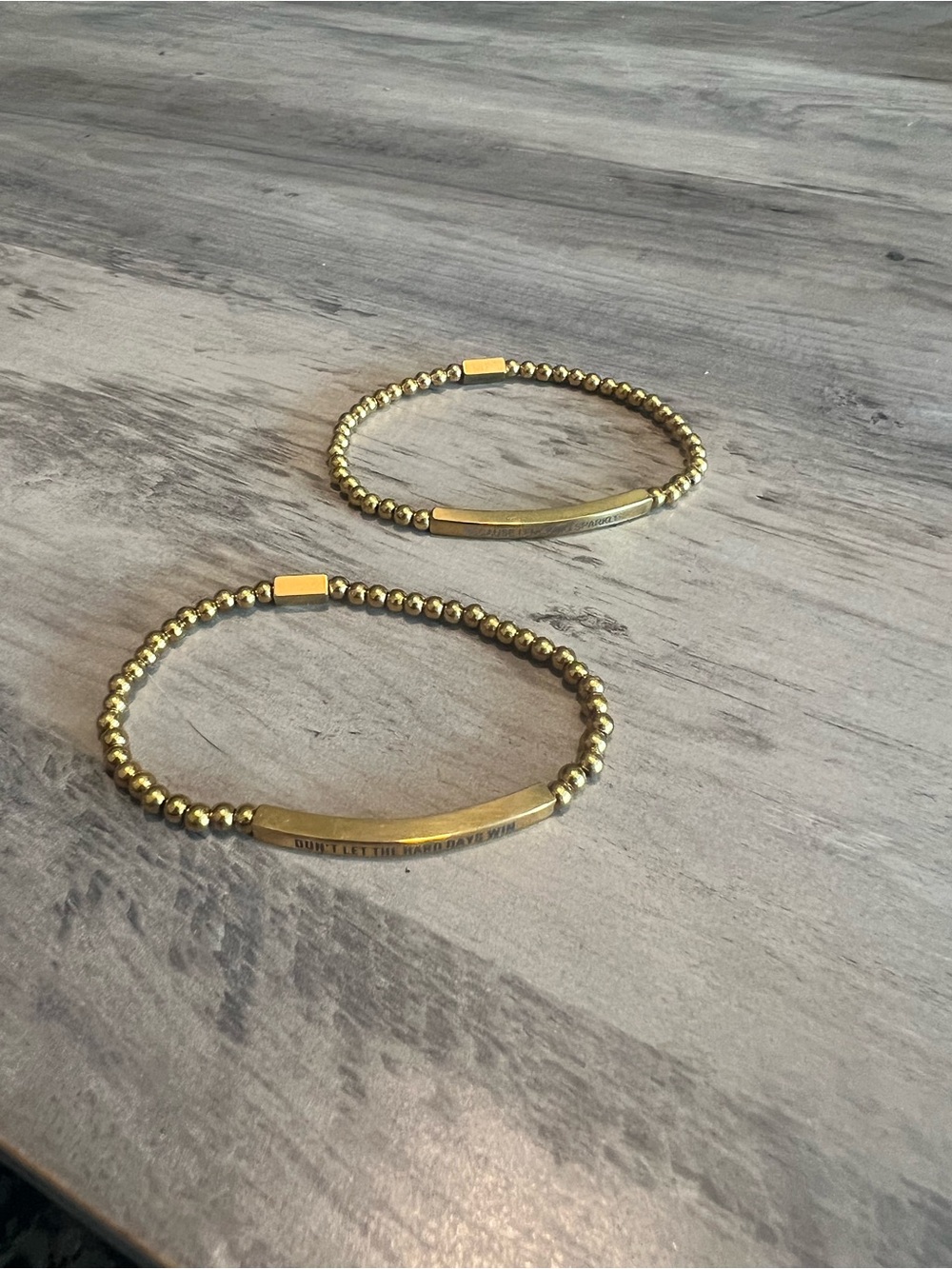 X2 Gold Beaded Stretch Bracelets with Inspirational Plate - Women